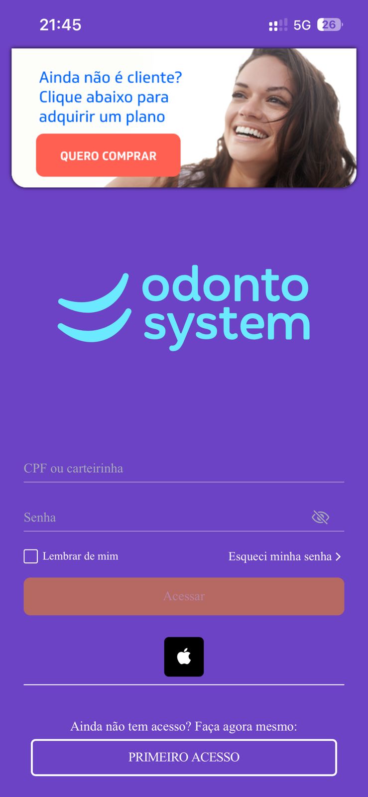 Tela de ativação de benefícios Odonto System no Vsocial