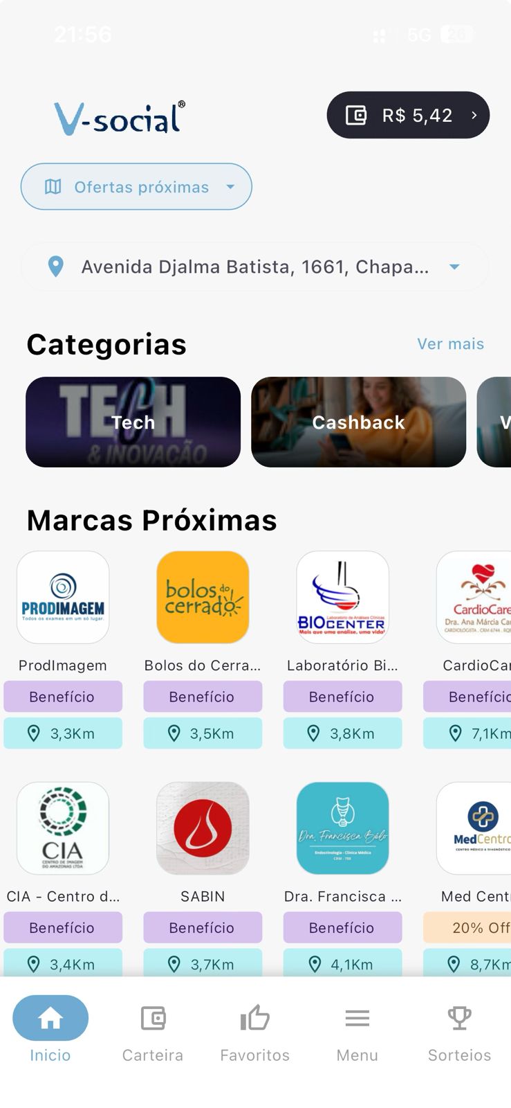 Tela do aplicativo Vsocial com lista de vantagens